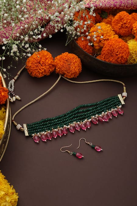 Shop_Swabhimann_Green Beads Choker Set _Online_at_Aza_Fashions