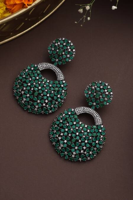 Buy_Swabhimann_Green Stones, Zari Ambrosia Embellished Danglers _Online_at_Aza_Fashions