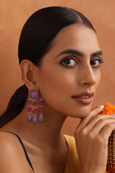 SWABHIMANN Trellis Stone Embellished Danglers 