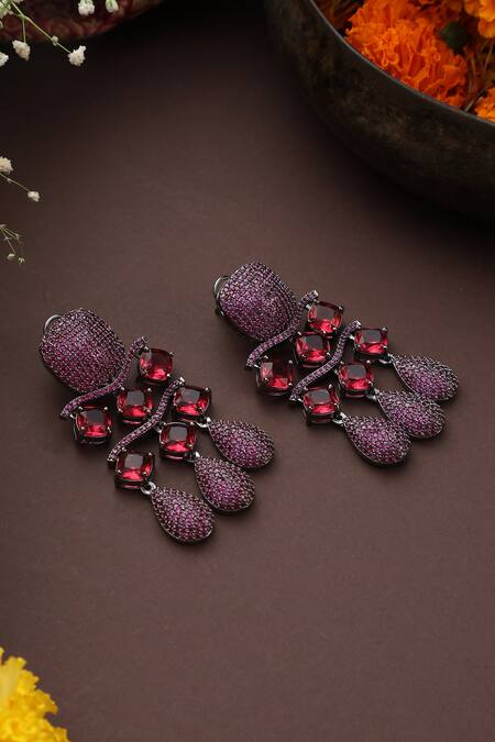 Shop_Swabhimann_Pink Stones Trellis Embellished Danglers _at_Aza_Fashions