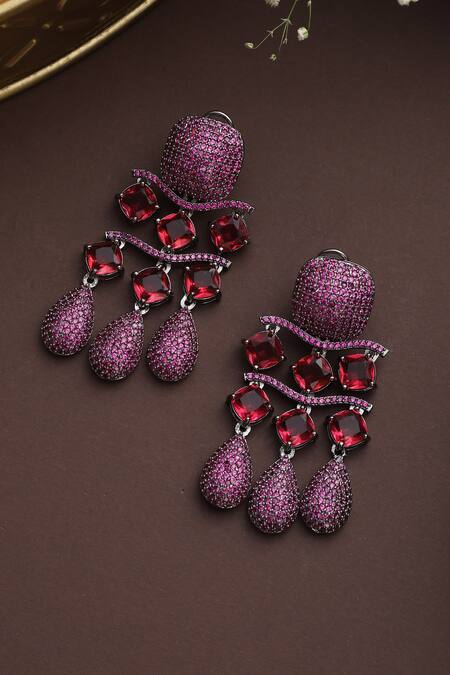 Buy_Swabhimann_Pink Stones Trellis Embellished Danglers _Online_at_Aza_Fashions