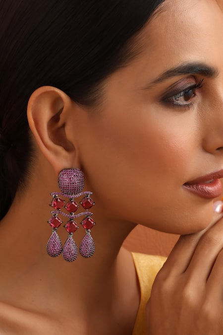 Shop_Swabhimann_Pink Stones Trellis Embellished Danglers _Online_at_Aza_Fashions