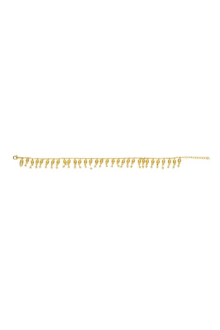 ZARIIN_Gold Plated Beads Sacred Splendour Anklets- Set Of 2_Online_at_Aza_Fashions