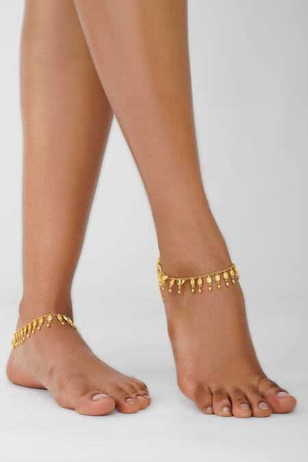 Buy_ZARIIN_Gold Plated Beads Sacred Splendour Anklets- Set Of 2_Online_at_Aza_Fashions