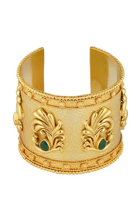 ZARIIN_Green Crystals Peacock Enigma Cuff_Online_at_Aza_Fashions