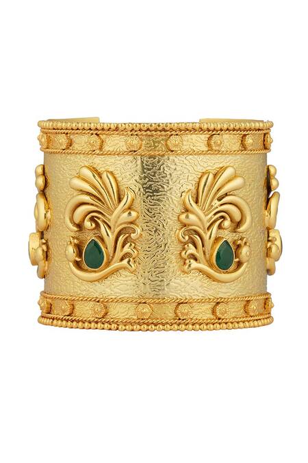 Buy_ZARIIN_Green Crystals Peacock Enigma Cuff_Online_at_Aza_Fashions
