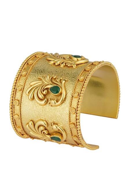 Shop_ZARIIN_Green Crystals Peacock Enigma Cuff_Online_at_Aza_Fashions