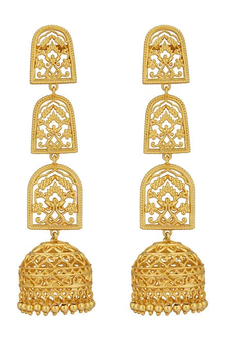 Buy_ZARIIN_Gold Plated Bareilly Floral Filigree Jhumka_Online_at_Aza_Fashions