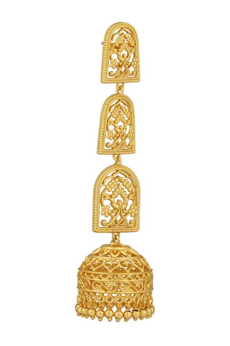 Shop_ZARIIN_Gold Plated Bareilly Floral Filigree Jhumka_Online_at_Aza_Fashions