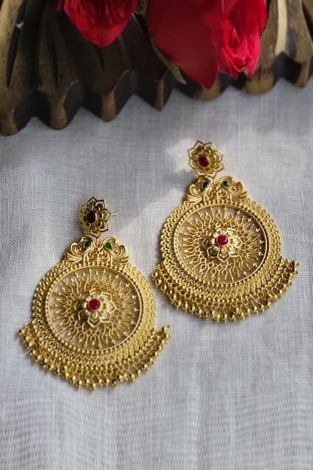 ZARIIN Chola Legacy Filigree Floral Earrings 