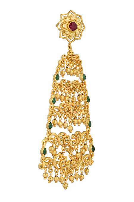 Buy_Zariin_Red Chains, Crystals Glorious Drama Filigree Earrings _Online_at_Aza_Fashions