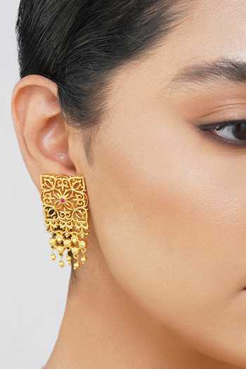 Shop_ZARIIN_Red Stones Eternal Enigma Floral Earrings_Online_at_Aza_Fashions
