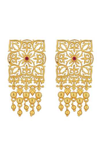 ZARIIN_Red Stones Eternal Enigma Floral Earrings_at_Aza_Fashions
