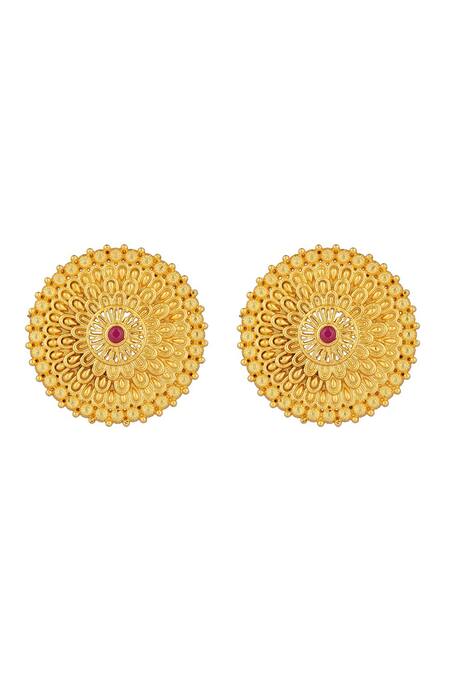 Zariin Red Embroidery, Stones Antique Petals Floral Stud Earrings at Aza Fashions Zariin_Red Embroidery, Stones Antique Petals Floral Stud Earrings_at_Aza_Fashions