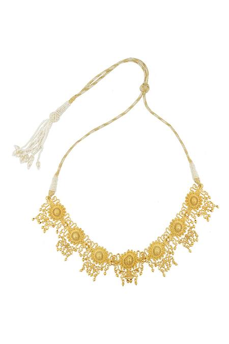 Shop ZARIIN Gold Plated Timeless Tales Floral Choker at Aza Fashions Shop_ZARIIN_Gold Plated Timeless Tales Floral Choker_at_Aza_Fashions