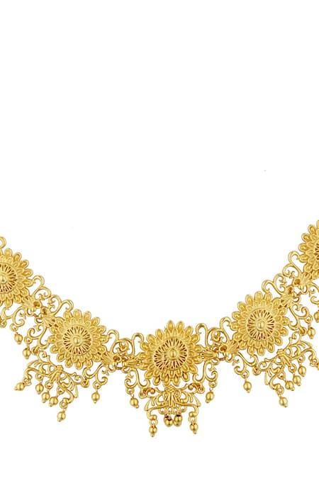 ZARIIN Gold Plated Timeless Tales Floral Choker Online at Aza Fashions ZARIIN_Gold Plated Timeless Tales Floral Choker_Online_at_Aza_Fashions