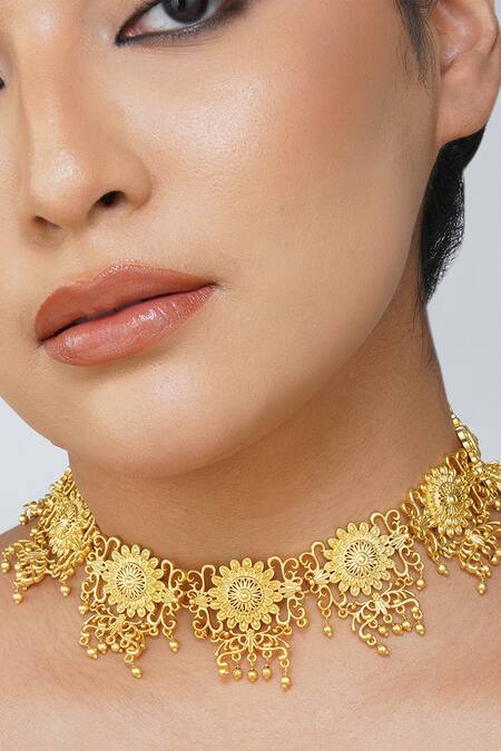 Shop ZARIIN Gold Plated Timeless Tales Floral Choker Online at Aza Fashions Shop_ZARIIN_Gold Plated Timeless Tales Floral Choker_Online_at_Aza_Fashions