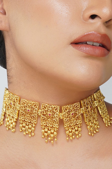 Buy_Zariin_Gold Plated Eternal Enigma Filigree Choker _Online_at_Aza_Fashions
