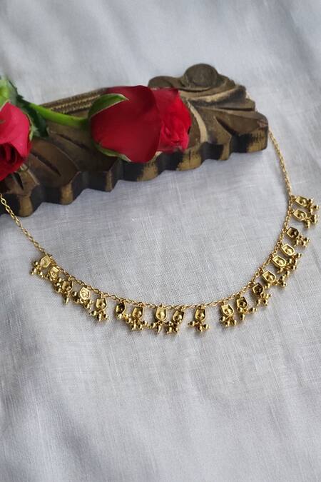 Shop Zariin Gold Plated Sacred Splendour Floral Necklace at Aza Fashions Shop_Zariin_Gold Plated Sacred Splendour Floral Necklace _at_Aza_Fashions