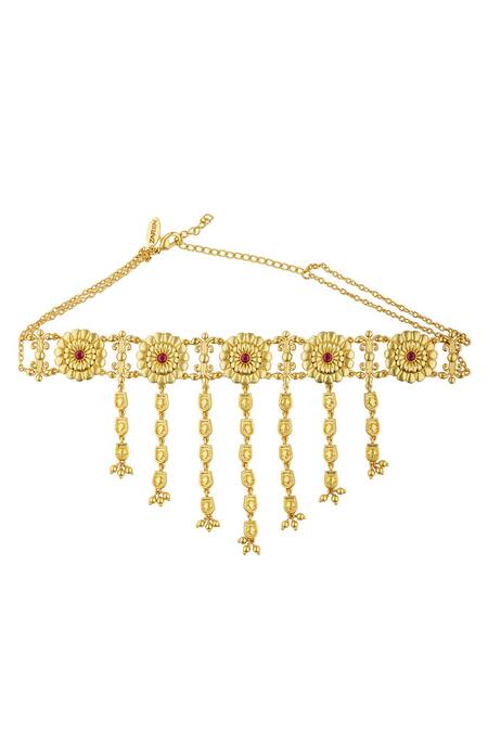 Buy_ZARIIN_Red Legacy Tassel Choker Necklace _Online_at_Aza_Fashions