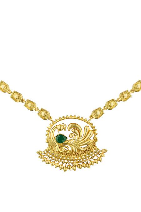 ZARIIN_Green Peacock Enigma Pendant Necklace _Online_at_Aza_Fashions