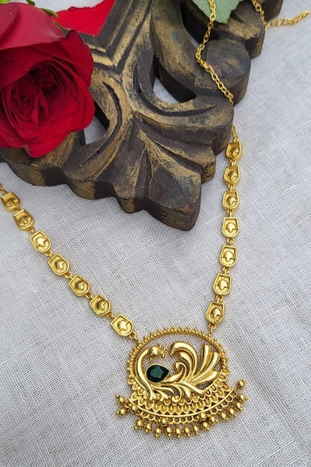 Buy_ZARIIN_Green Peacock Enigma Pendant Necklace _Online_at_Aza_Fashions
