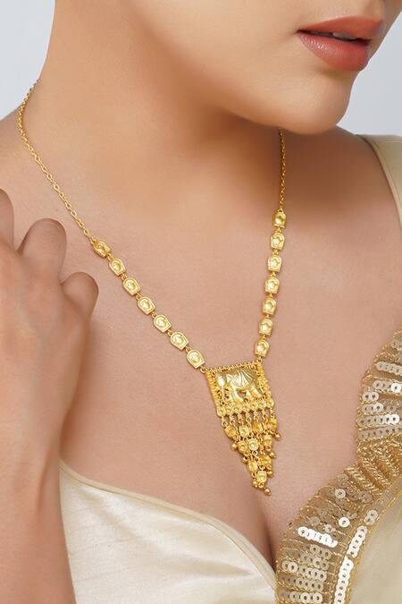 Shop_ZARIIN_Gold Plated Timeless Tusk Pendant Necklace _Online_at_Aza_Fashions