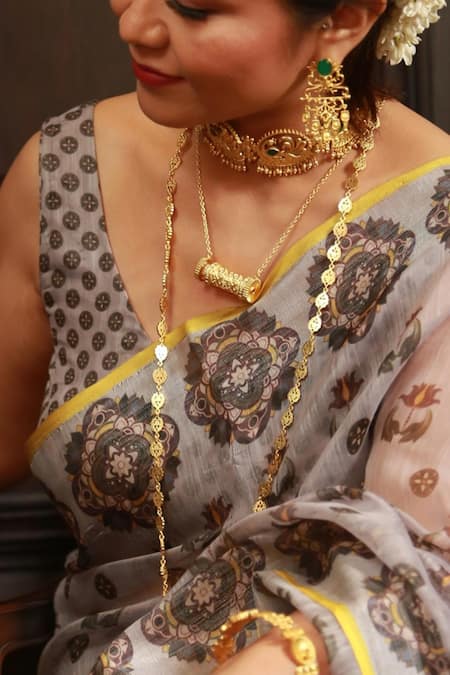 Shop_ZARIIN_Gold Plated Imperial Notes Filigree Long Necklace _Online_at_Aza_Fashions