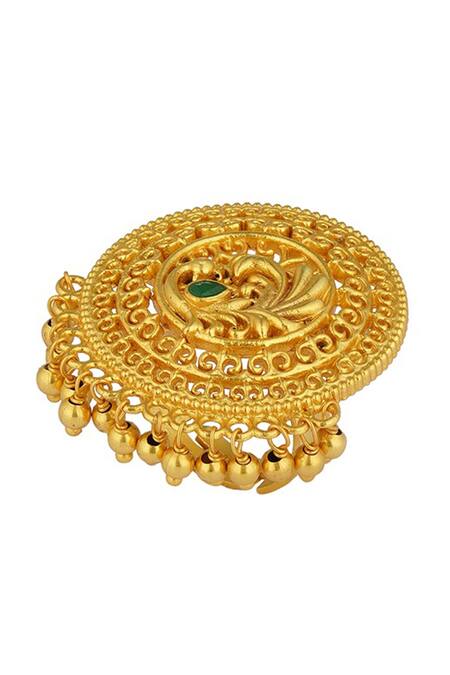 ZARIIN_Gold Plated Beads Majestic Mor Filigree Ring_Online_at_Aza_Fashions