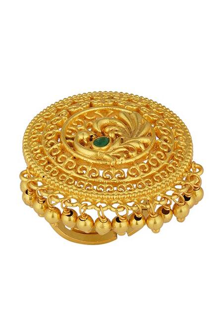 Buy_ZARIIN_Gold Plated Beads Majestic Mor Filigree Ring_Online_at_Aza_Fashions