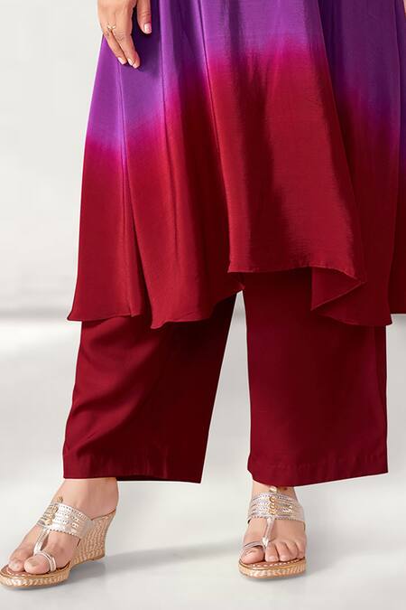 Aditi Somani_Purple Crepe Sequins, Tassels V-neck Patola Yoke Kaftan With Pant _Online_at_Aza_Fashions