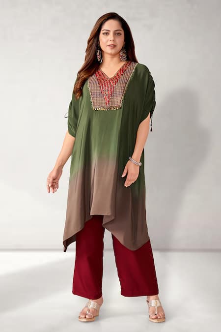 Aditi Somani Embroidered Yoke Ombre Kaftan With Pant 