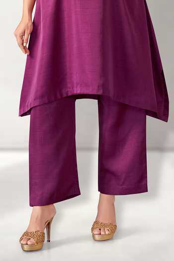 Aditi Somani Purple Silk Embroidery Round Neck Floral Kurta With Pant Online at Aza Fashions Aditi Somani_Purple Silk Embroidery Round Neck Floral Kurta With Pant _Online_at_Aza_Fashions