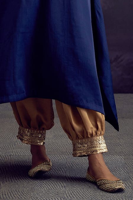 Buy Aditi Somani Blue Silk, Tissue Embroidery, Tassels Round Neck Bird Kurta And Harem Pant Set Online at Aza Fashions Buy_Aditi Somani_Blue Silk, Tissue Embroidery, Tassels Round Neck Bird Kurta And Harem Pant Set _Online_at_Aza_Fashions