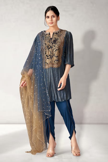 Aditi Somani Floral Embroidered Yoke Kurta Draped Pant Set 