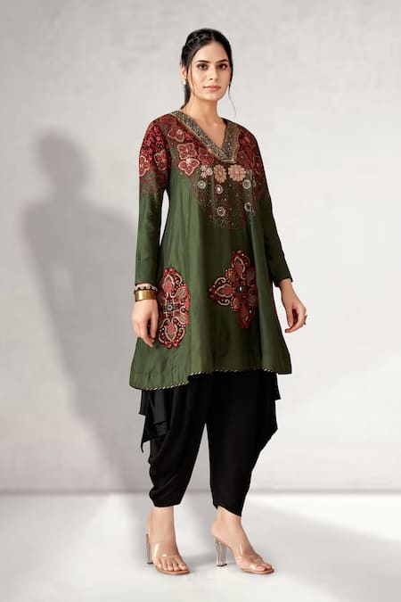 Buy Aditi Somani Green Silk Sequins, Embroidery Floral Mandala Kalidar Kurta And Dhoti Pant Set Online at Aza Fashions Buy_Aditi Somani_Green Silk Sequins, Embroidery Floral Mandala Kalidar Kurta And Dhoti Pant Set _Online_at_Aza_Fashions