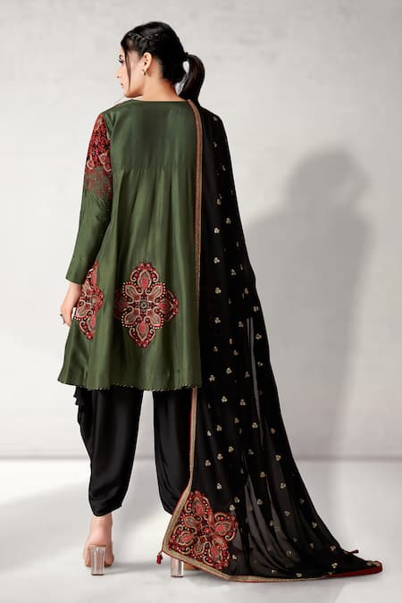 Aditi Somani Floral Mandala Embroidered Kalidar Kurta & Dhoti Pant Set 