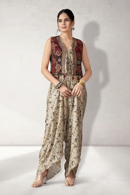 Aditi Somani Abstract Print Jumpsuit With Embroidered Jacket 