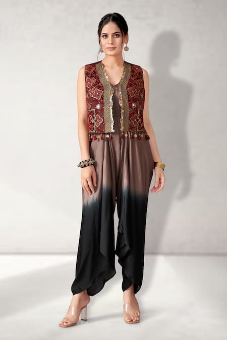 Aditi Somani Ombre Two Tone Jumpsuit With Floral Embroidered Jacket 