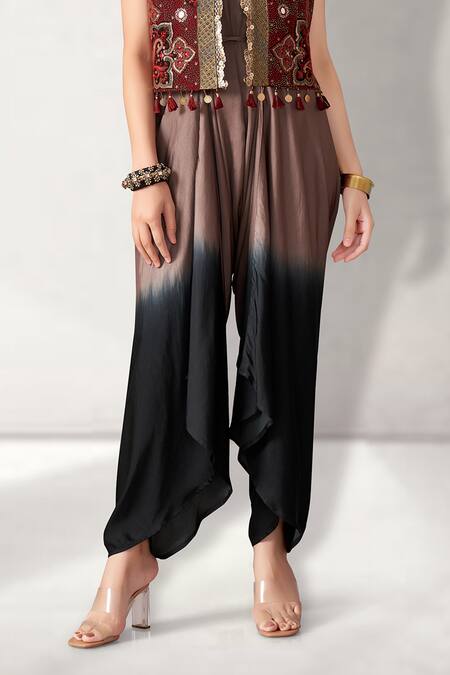 Aditi Somani_Grey Pure Cotton, Suede Ombre Two Tone Jumpsuit With Floral Embroidered Jacket _Online_at_Aza_Fashions