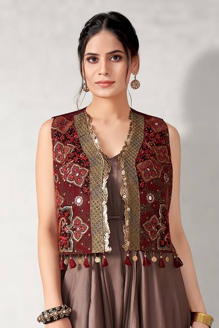 Buy_Aditi Somani_Grey Pure Cotton, Suede Ombre Two Tone Jumpsuit With Floral Embroidered Jacket _Online_at_Aza_Fashions