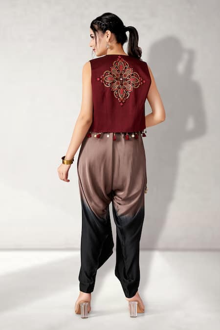Aditi Somani Ombre Two Tone Jumpsuit With Floral Embroidered Jacket 