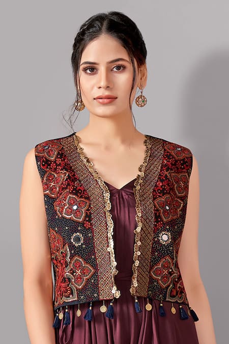 Aditi Somani Purple Modal, Pure Cotton Sequins, Ombre Jumpsuit With Floral Embroidered Jacket Online at Aza Fashions Aditi Somani_Purple Modal, Pure Cotton Sequins, Ombre Jumpsuit With Floral Embroidered Jacket _Online_at_Aza_Fashions
