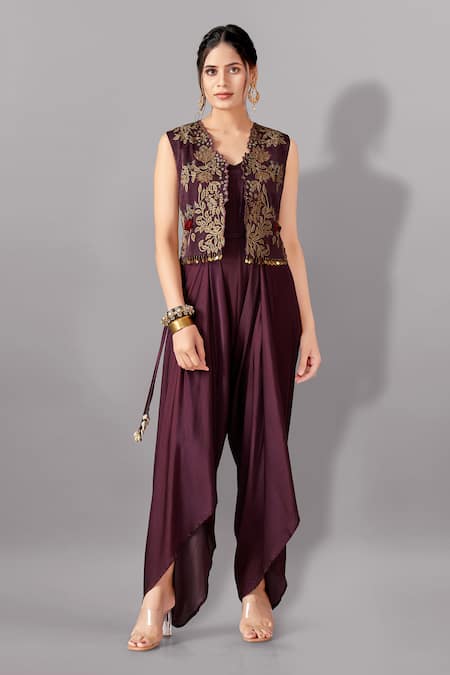 Aditi Somani Plain Draped Jumpsuit With Embroidered Jacket 