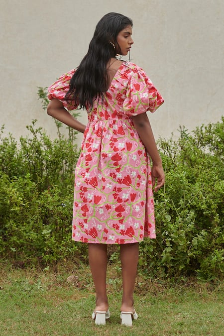 Khajoor Studio Le Blush Fleur Printed Midi Dress 