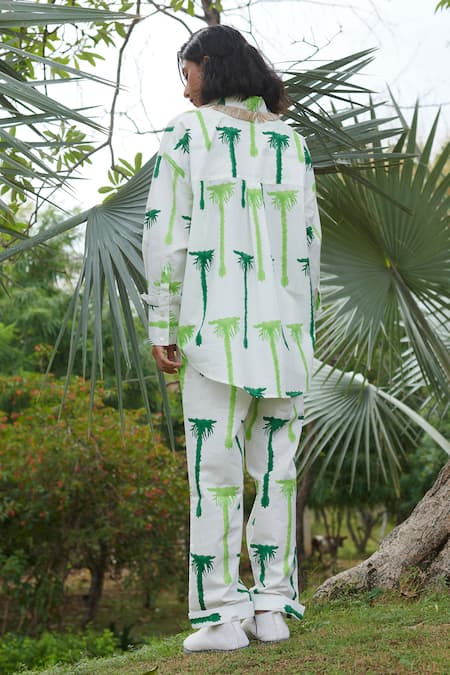 Khajoor Studio Palm Trees Hand Block Printed Shirt & Pant 