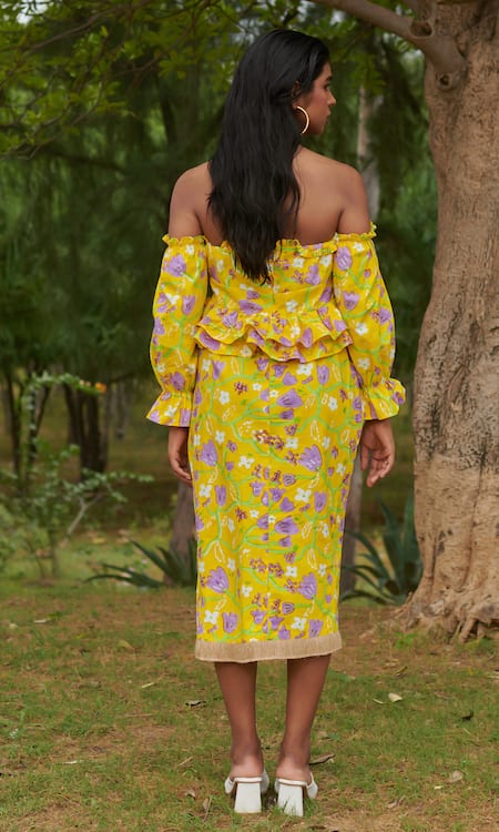 Khajoor Studio Le Lemon Fleur Hawaiian Print Wrap Skirt & Top Set 