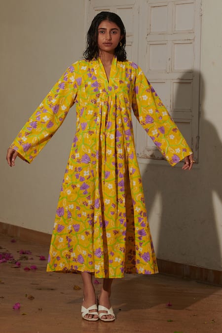 Khajoor Studio Madeleine Lemon Fleur Print Dress 