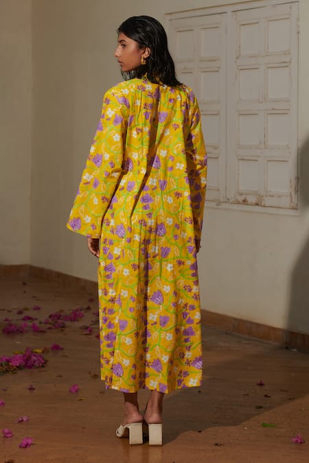 Khajoor Studio Madeleine Lemon Fleur Print Dress 