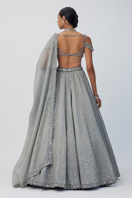 Vvani By Vani Vats Embellished Silver Lehenga Set 